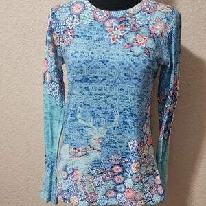 Floral-Pattern Light Blue Long-Sleeve Tee